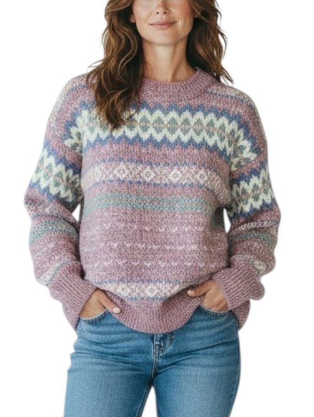 Vintage 90's Eddie Bauer Fair Isle Nordic Print Wool Blend Sweater Size M